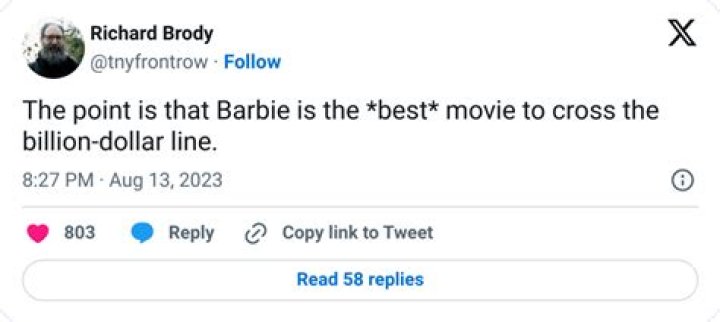 Calling ‘Barbie’ the best movie to ever reach a billion dollars ignites exactly the debate you’d imagine