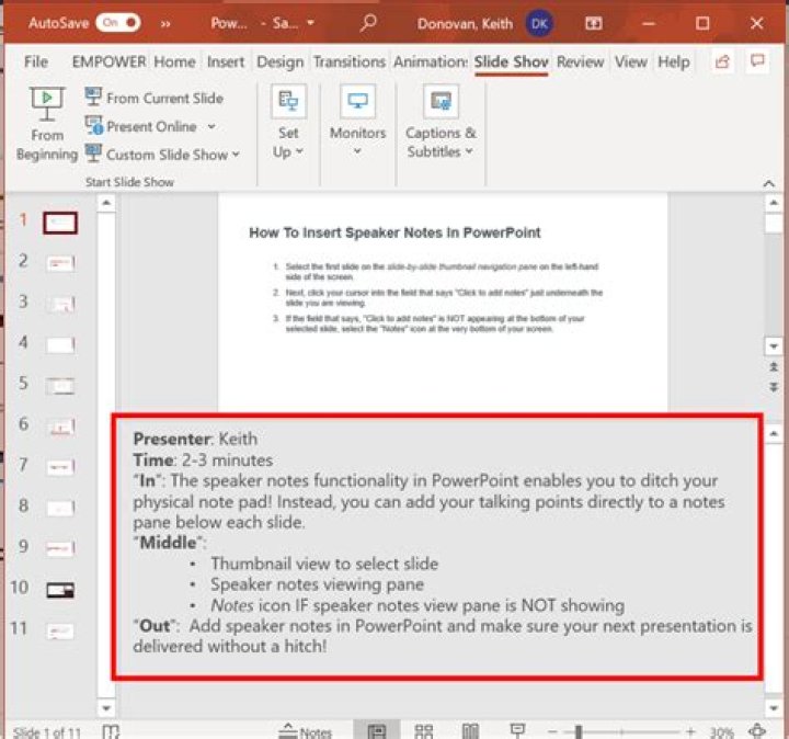 Examples of speaker notes in powerpoint