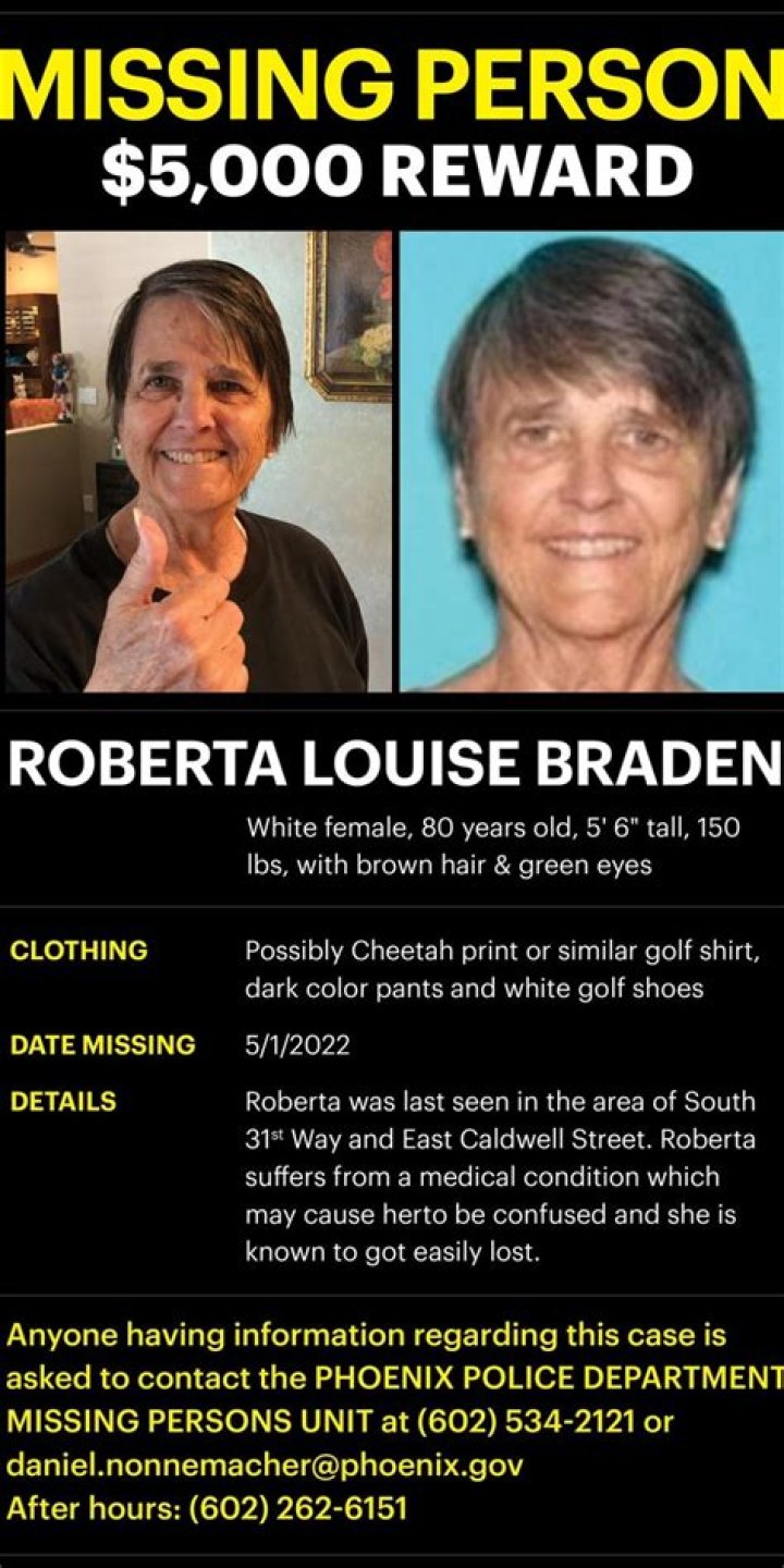 Missing Roberta Braden remains found months after she vanished on walk,